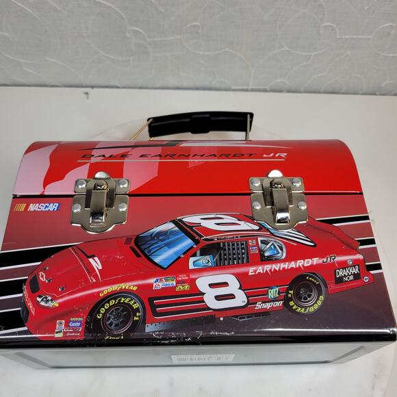 NASCAR Dale Earnhardt Jr Lunch Box  9"x6.5" Red 2004 No.8 Metal Dome Handle - Picture 3 of 16